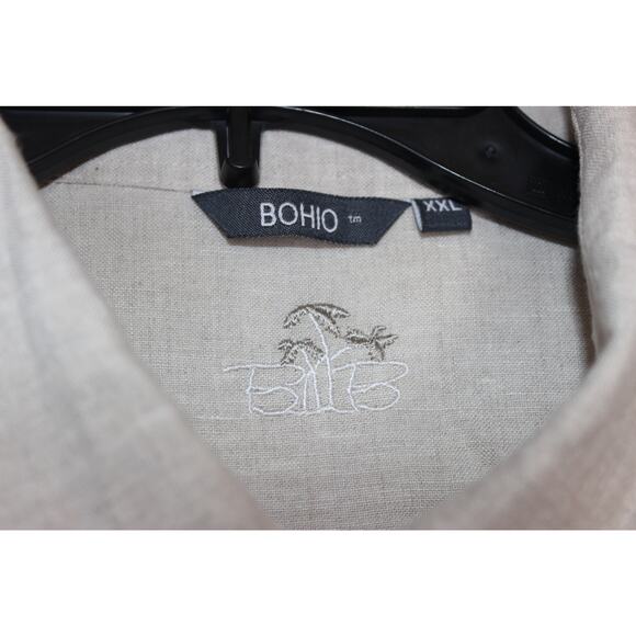 Bohio Men's XXL Shirt 100% Linen Guayabera Button Tan Short Sleeve Pockets - Picture 4 of 6